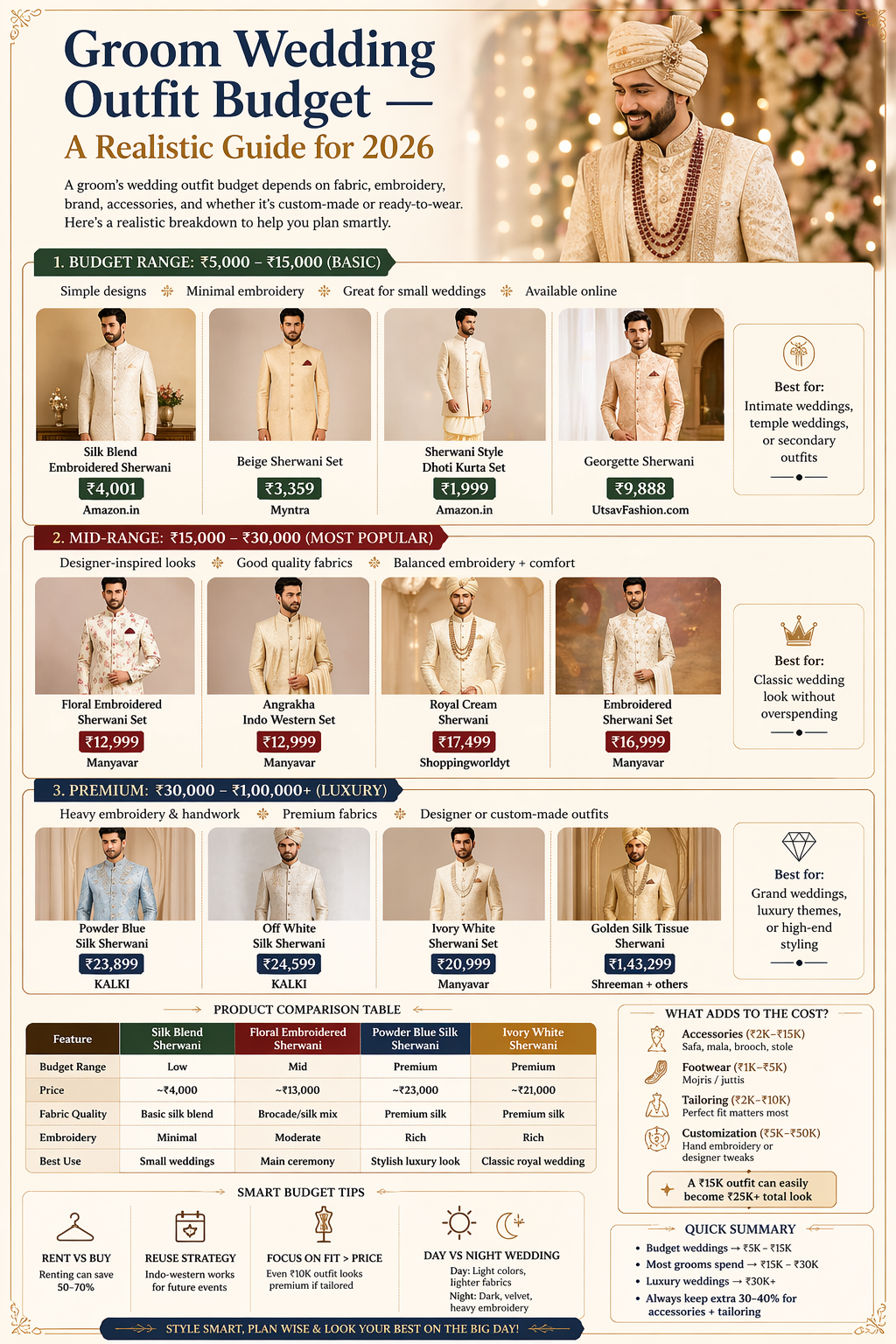 Groom Wedding Outfit Budget – A Realistic Guide for 2026 Indian Groom Style Guide