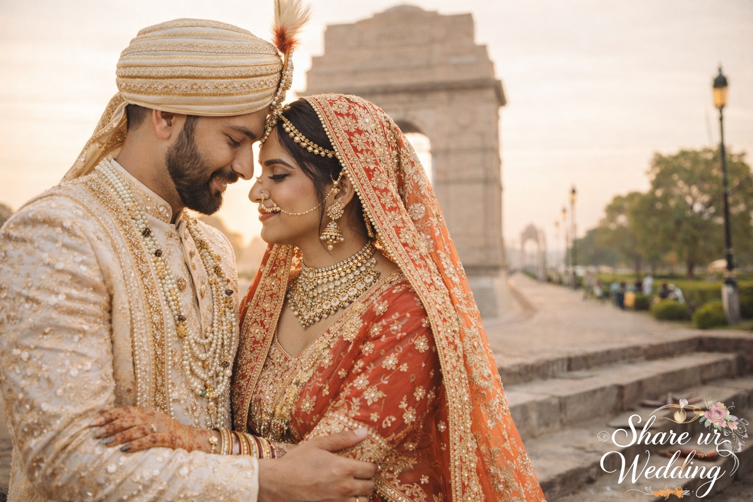 Indian pre wedding couple portrait at meaningful location romantic traditional outfit photoshoot idea