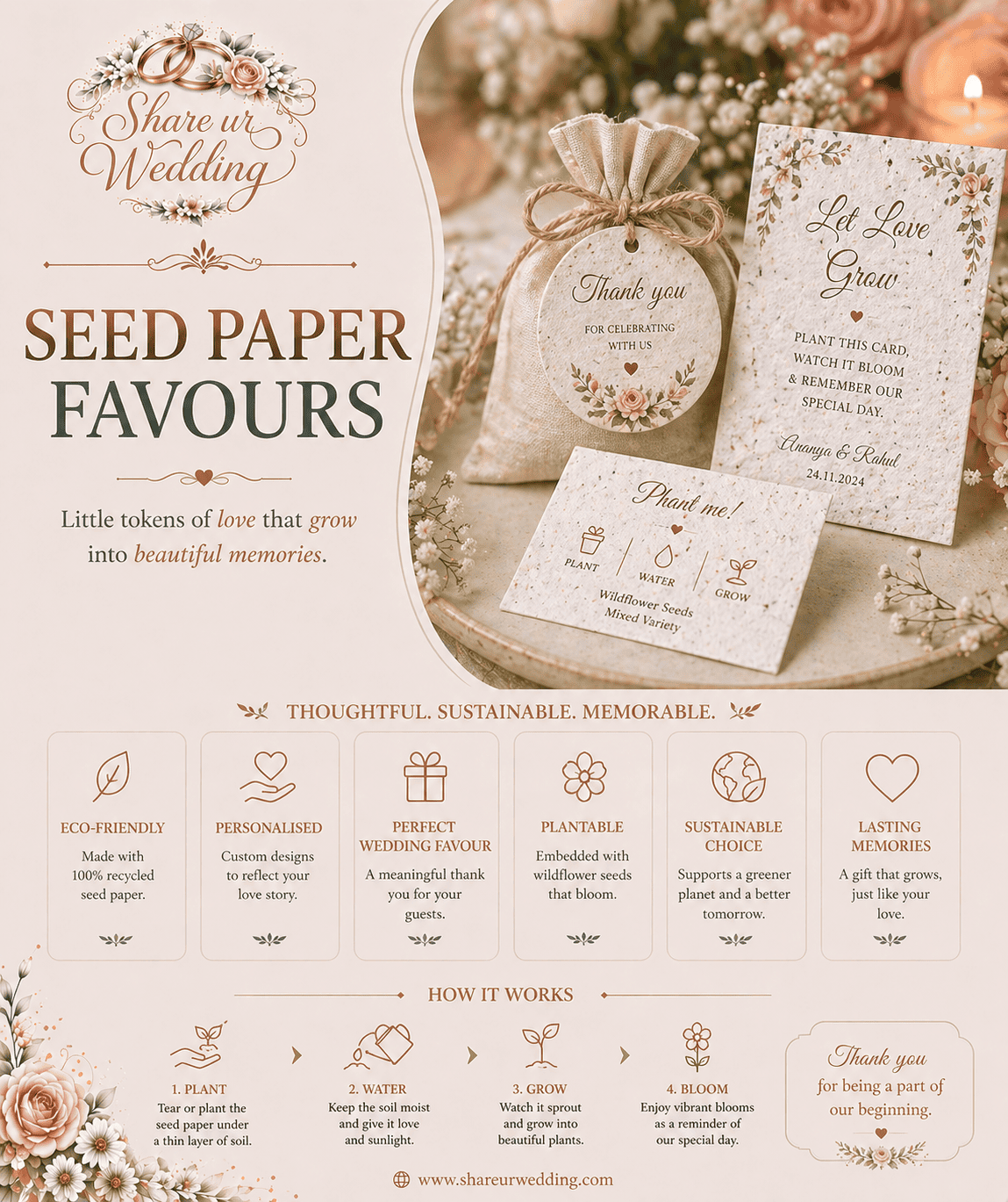 Eco-friendly seed paper wedding favours with plantable cards and sustainable packaging for an Indian wedding
