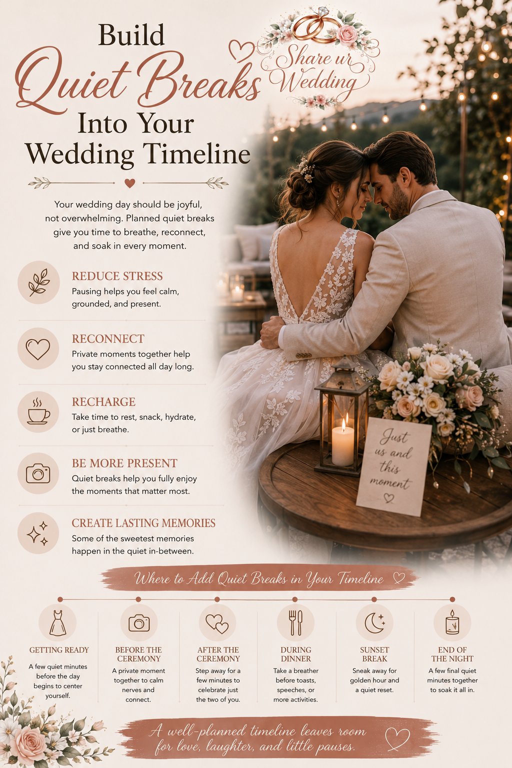 Bride and groom sharing a peaceful quiet moment together during their intimate wedding celebration