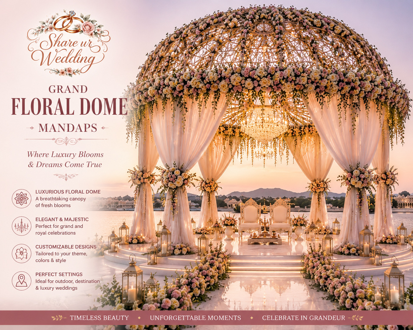 Grand floral dome wedding mandap with luxurious flower arrangements and elegant wedding décor for 2026