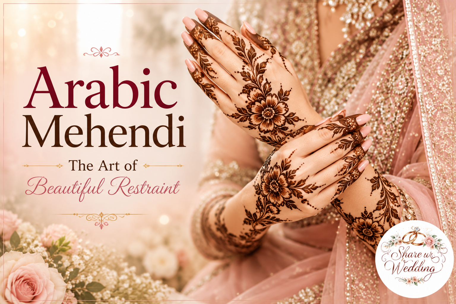 Arabic Mehendi design featuring elegant floral trails and minimalist henna patterns for modern brides
