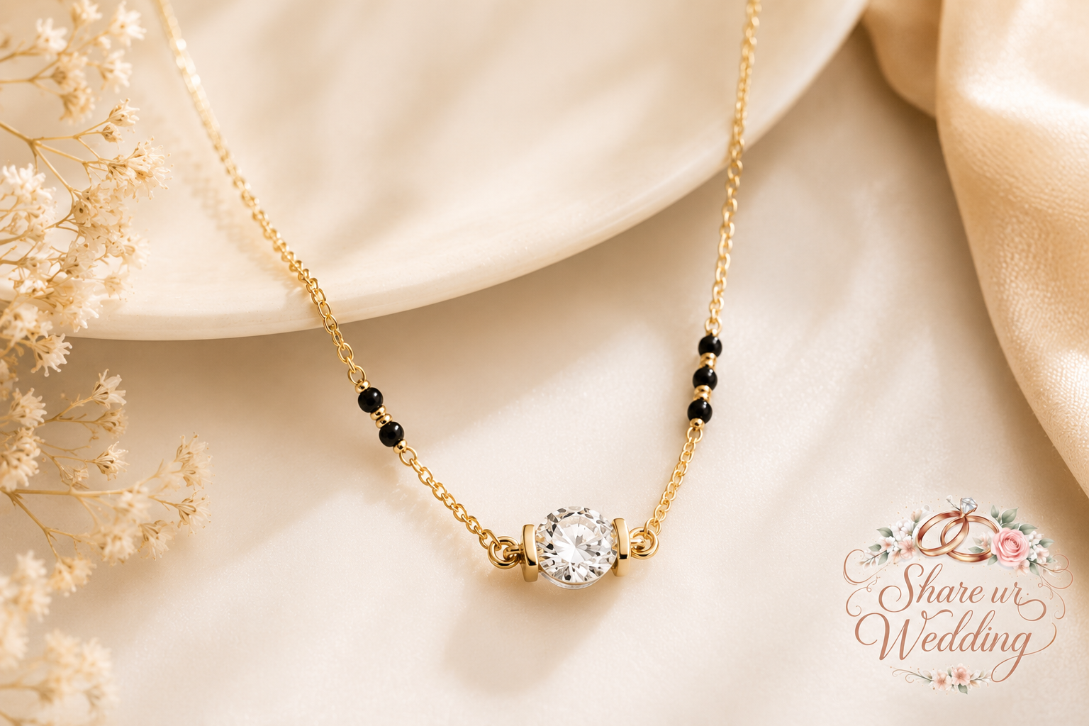 Floating solitaire diamond modern mangalsutra with hidden black beads for daily wear