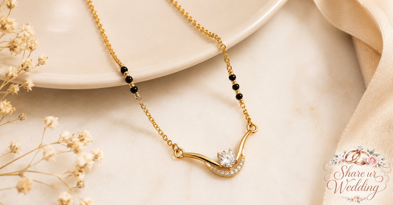Hidden black bead modern mangalsutra with a diamond pendant for daily wear