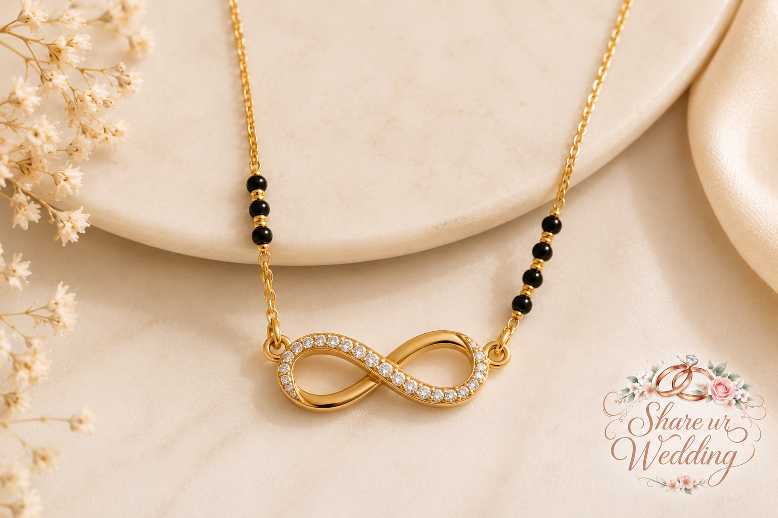 Infinity symbol diamond modern mangalsutra with black beads for daily wear
